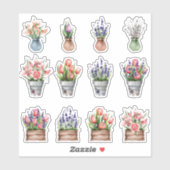 ensemble de bouquets de fleurs en pots autocollant (Feuille)