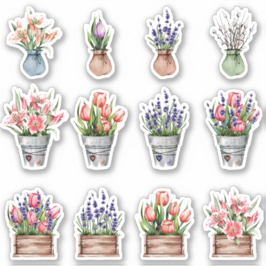 ensemble de bouquets de fleurs en pots autocollant (Devant)