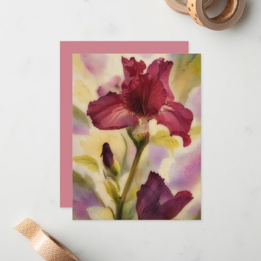Ensemble de cartes de notes avec des fleurs d'Iris (Devant/Arrière en situation)