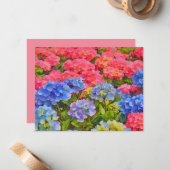 Ensemble de Cartes de Notes Fleurs d'Hydrangea Ros (Devant/Arrière en situation)