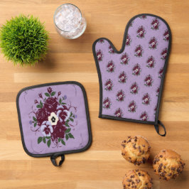 Ensemble de Cuisine Floral - Manique et Gant Lilas Ovenwant & Pannenlap Set