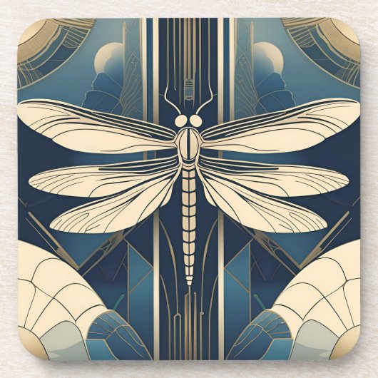 Ensemble de dessous de verre Art Déco Libellule (Devant)