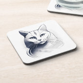 Ensemble de dessous de verre chat blanc Art Déco (Côté gauche)