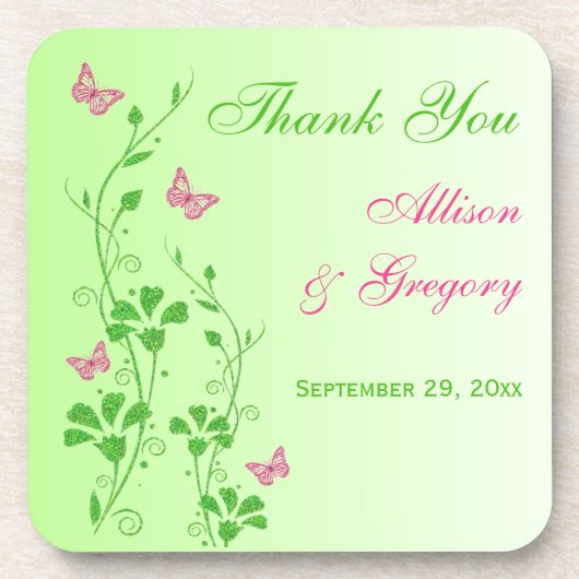 Ensemble de Dessous de verre de Mariage rose vert  (Devant)