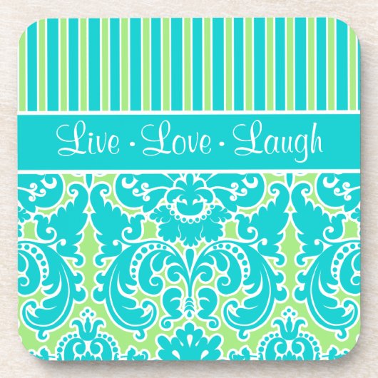 Ensemble de Dessous de verre en damas rayés bleu, (Devant)