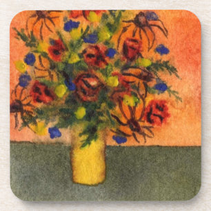 Ensemble de Dessous de verre floraux "Vase Jaune"