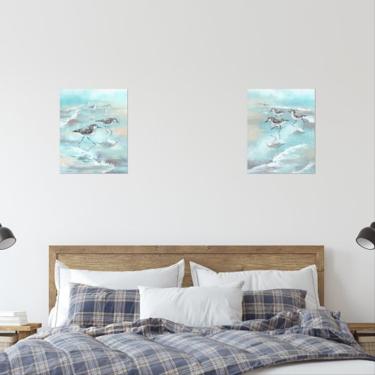 Ensemble de deux peintures d'oiseaux de bécasseaux (Chambre à coucher)