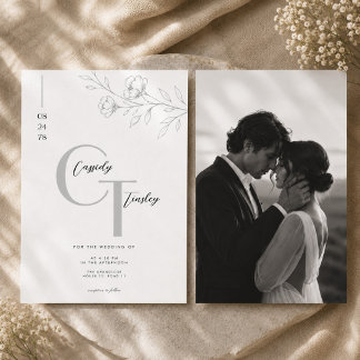 Ensemble de faire-part de mariage à monogramme flo