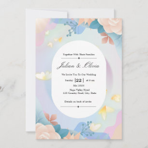 Ensemble de faire-part de mariage floral doré de l
