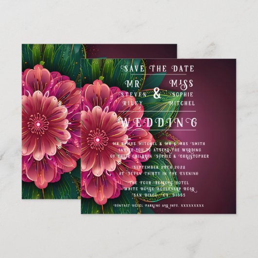 Ensemble de faire-part de mariage floral élégant (Devant / Derrière)