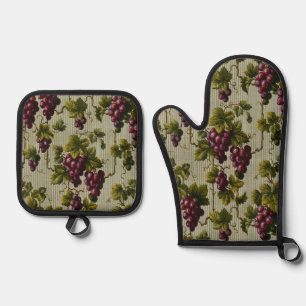 Ensemble De Gant De Cuisine Et De Manique 1900 Raisins Vintages Fruits Botanique