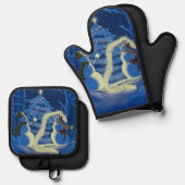 Ensemble De Gant De Cuisine Et De Manique A Snowman Christmas (Recto/Verso)