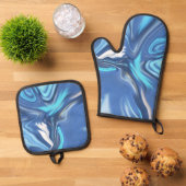 Ensemble De Gant De Cuisine Et De Manique Abstract Symphony in Blue 2 (De haut en bas)