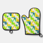 Ensemble De Gant De Cuisine Et De Manique Abstrait vert jaune (Recto)