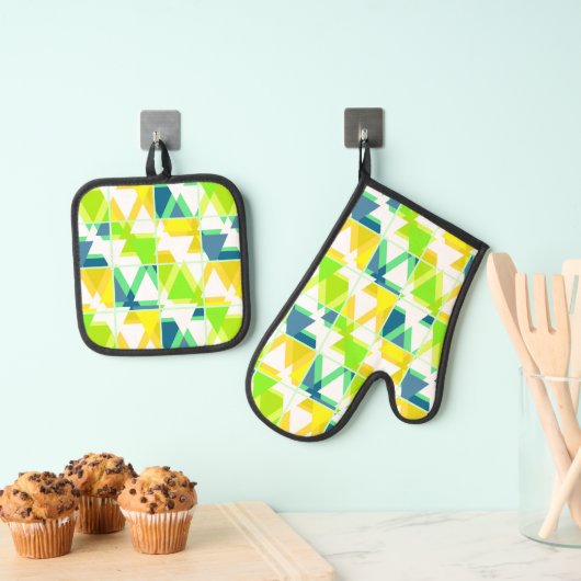 Ensemble De Gant De Cuisine Et De Manique Abstrait vert jaune (In situ (suspendu))