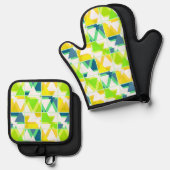 Ensemble De Gant De Cuisine Et De Manique Abstrait vert jaune (Recto/Verso)