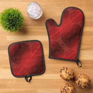 Ensemble De Gant De Cuisine Et De Manique Acceptation Médaillons de méditation rouge