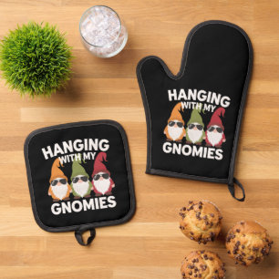 Ensemble De Gant De Cuisine Et De Manique Accrochage Avec Mes Gnomes Drôle de Nain de Jardin