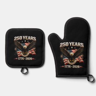 Ensemble De Gant De Cuisine Et De Manique Aigle patriotique des États-Unis 250e anniversaire