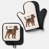 Ensemble De Gant De Cuisine Et De Manique Airedale terrier dog cartoon (Recto/Verso)