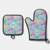 Ensemble De Gant De Cuisine Et De Manique Ajouter Initiales, Fleurs Abstraites Pastel (Recto)
