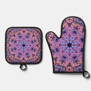 Ensemble De Gant De Cuisine Et De Manique Alien Purple Psychedélique Kaleidoscopique Mandala
