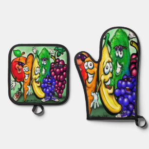 Ensemble De Gant De Cuisine Et De Manique Alimentation Rainbow
