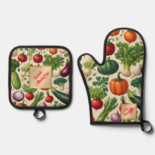 Ensemble De Gant De Cuisine Et De Manique Alimentation saine Bonne légumes Collection tendan