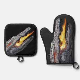Ensemble De Gant De Cuisine Et De Manique Alligator cracheur de feu