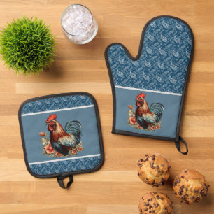 Ensemble De Gant De Cuisine Et De Manique Amateurs de coq mignons Cuisine du pays