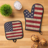 Ensemble De Gant De Cuisine Et De Manique American Flag Golf Monogramme Design (De haut en bas)