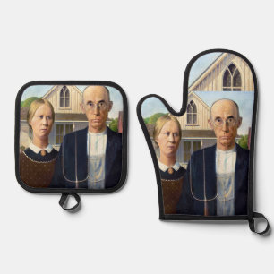 Ensemble De Gant De Cuisine Et De Manique American gothique classique peinture Grant Wood