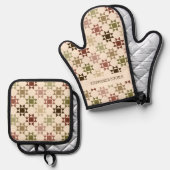 Ensemble De Gant De Cuisine Et De Manique Amish Quilt Imprimer Couleurs neutres Personnalisé (Recto/Verso)