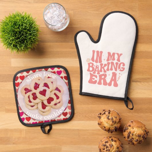 Ensemble De Gant De Cuisine Et De Manique Amour à cuire (De haut en bas)