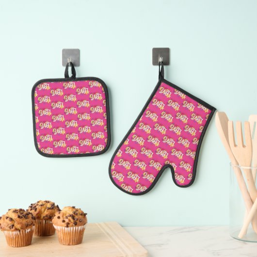 Ensemble De Gant De Cuisine Et De Manique Amour Four Mitt & Pot Holder Set (In situ (suspendu))