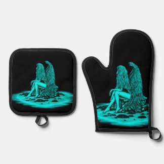 Ensemble De Gant De Cuisine Et De Manique Angel, perdu dans la pensée, noir et vert Design