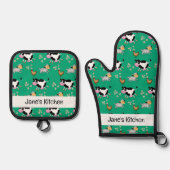 Ensemble De Gant De Cuisine Et De Manique animaux de ferme amusants (nom) (Recto)