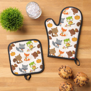 Ensemble De Gant De Cuisine Et De Manique Animaux de forêt, Animaux de forêt, Animaux d'auto
