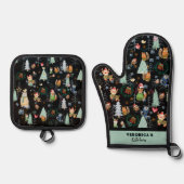 Ensemble De Gant De Cuisine Et De Manique Animaux moches de bois doux (Recto)