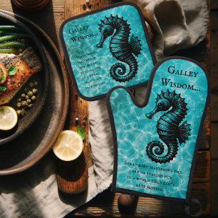 Ensemble De Gant De Cuisine Et De Manique Aqua Blue One-of-a-kind Seahorse Galley Wisdom