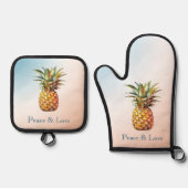 Ensemble De Gant De Cuisine Et De Manique Aqua Cream Joyeux ananas tropical (Recto)