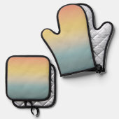 Ensemble De Gant De Cuisine Et De Manique Aqua Jaune Orange Sunset Sky (Recto/Verso)