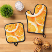 Ensemble De Gant De Cuisine Et De Manique Aquarelle Juicy Orange Slices (De haut en bas)