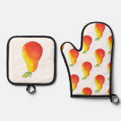 Ensemble De Gant De Cuisine Et De Manique Aquarelle Pear & Pear Motif (Recto)