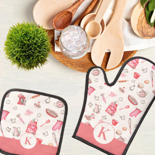 Ensemble De Gant De Cuisine Et De Manique Aquarelle Pink Baking Monogramme Cuisine