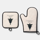 Ensemble De Gant De Cuisine Et De Manique Arbre de Noël bleu et vert de la marine (Recto)