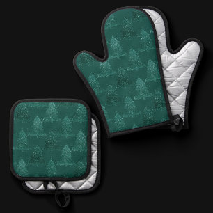 Ensemble De Gant De Cuisine Et De Manique Arbre de Noël Moody Minuit foncée Vert Turquoise