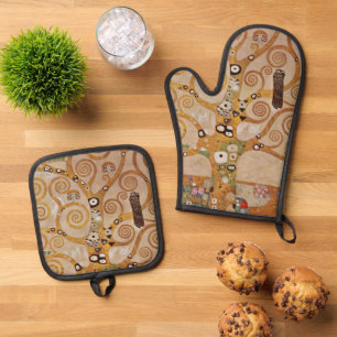 Ensemble De Gant De Cuisine Et De Manique Arbre de Vie de Gustav Klimt, Art nouveau stylisé