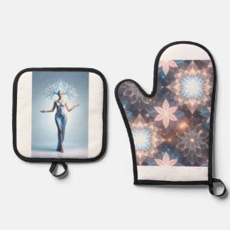 Ensemble De Gant De Cuisine Et De Manique Arbre de Vie Zen Argent Doublure matelassée Protec