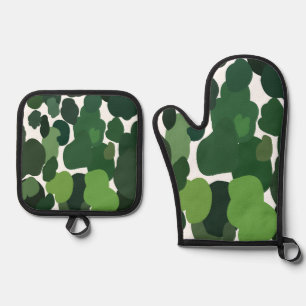 Ensemble De Gant De Cuisine Et De Manique Arbres verts Motif de forêt tropicale tropicale mo